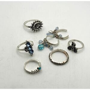 Silver & blue toe ring set
